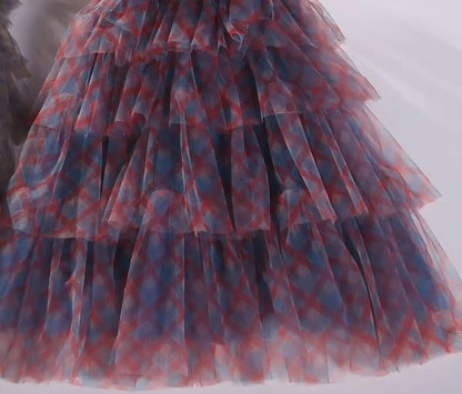 Printed Dress with Tulle and Ruffle Layers - Fall dresses for girls - G0101