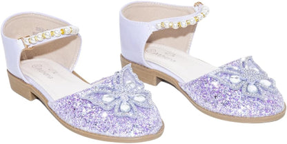 Girls' Shoes with Glitter, Pearls and Butterfly Applique - S0046