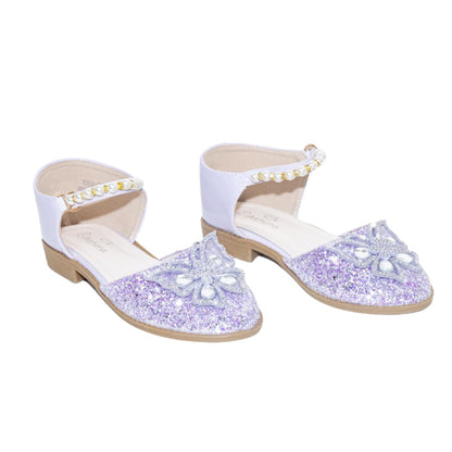 Girls' Shoes with Glitter, Pearls and Butterfly Applique - S0046