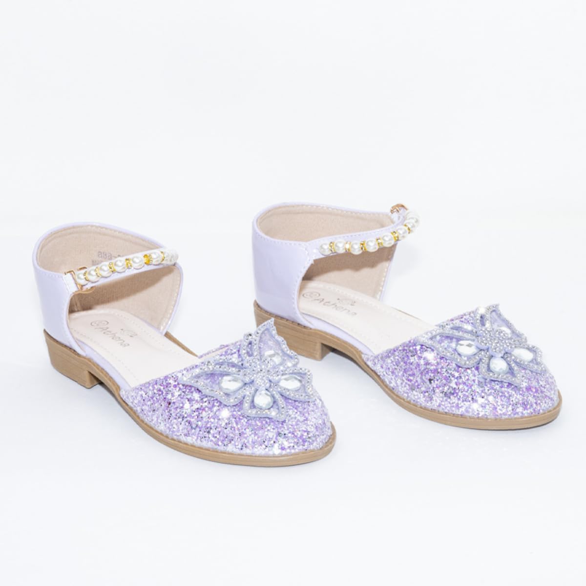 Girls' Shoes with Glitter, Pearls and Butterfly Applique - S0046