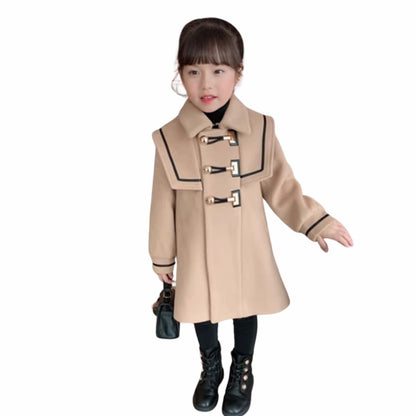 Girls' Stylish Winter Coat – Warm Double-Breasted Jacket with Toggle Buttons