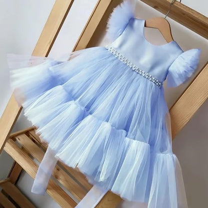 Satin and Tulle Dress for Girls with Deep-V Back