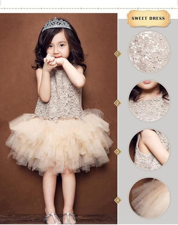 Beautiful knee-length princess dress in floral lace for girls