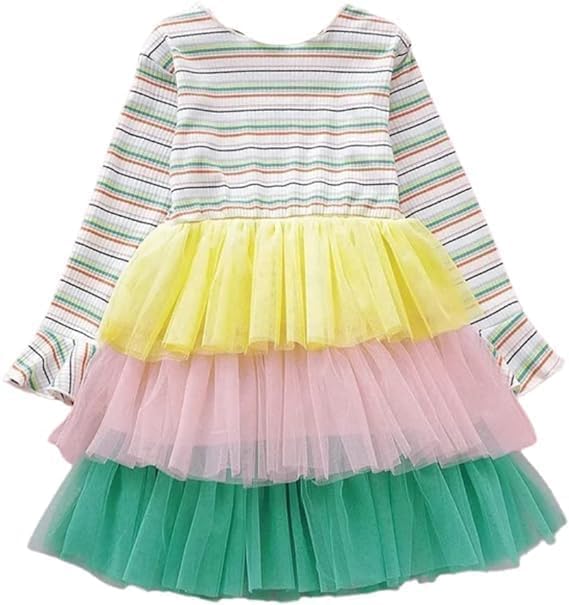 Casual Dress Long Sleeve Tulle Skirt for Autumn Winter Rainbow Dress