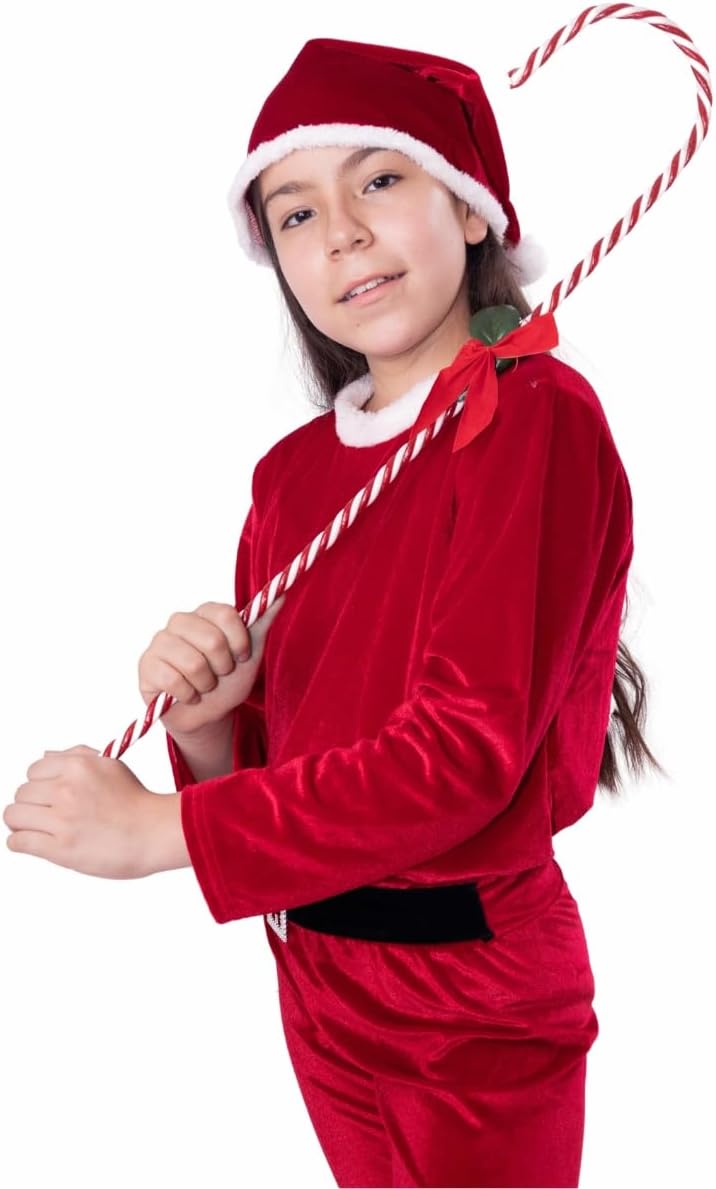 Girls' Santa-Inspired Christmas Outfit – Velvet Top and Flared Pants with Hat G0072