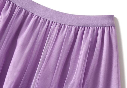 Women's Layered Tulle Skirts A-Line Mesh Midi Lenght Elegant Party