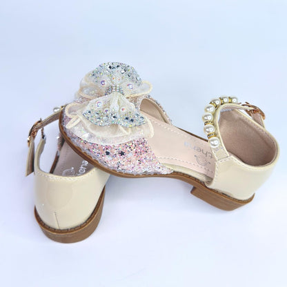 Girls Glitter Dress Shoes with Pearl Ankle Strap – Weddings, Birthdays