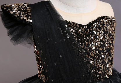 Elegant one-Shoulder Sequined Dress for Girls