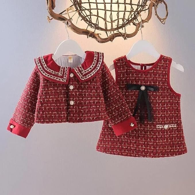 Girl's Plaid Dress with Long Sleeves Blazer Winter Dress - G0046