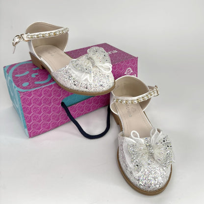 Girls Glitter Dress Shoes with Pearl Ankle Strap – Weddings, Birthdays