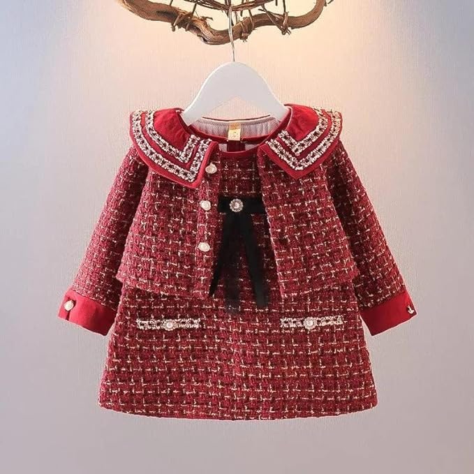 Girl's Plaid Dress with Long Sleeves Blazer Thanksgiving Dress