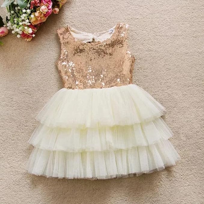 Girl's Sequined Dress with 3-Layered Tulle Skirt