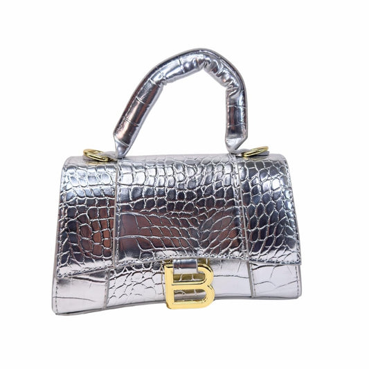 Faux Leather Handbag with Crocodile Texture