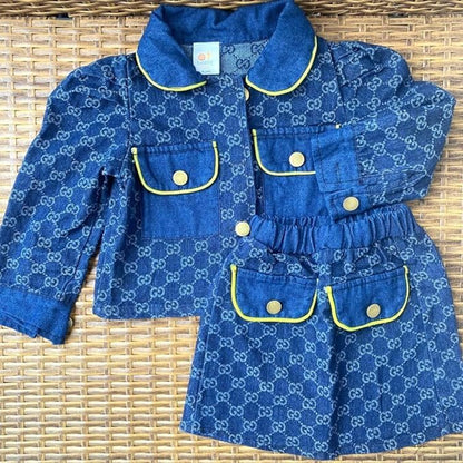 Little Girls Denim Jacket+ Skirt Suit Jeans Set Kids Clothes