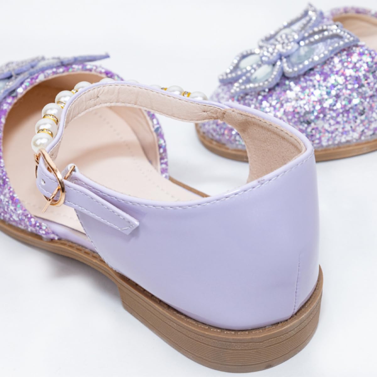 Girls' Shoes with Glitter, Pearls and Butterfly Applique - S0046