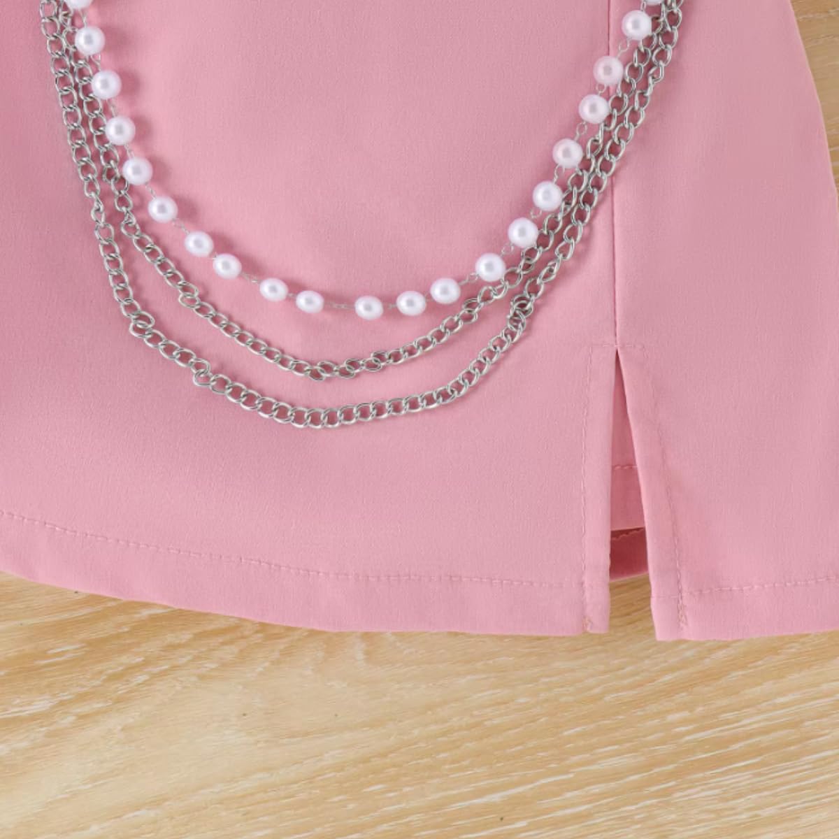 Baby and Toddler Girl Flying Sleeve Top and Skirt Pearl Chain 2 pieces Set