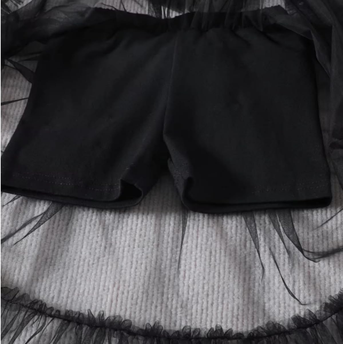 Girls Letter Printed T-shirt Black Mesh Skirt Set