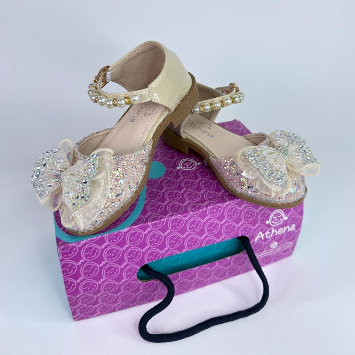 Girls Glitter Dress Shoes with Pearl Ankle Strap – Weddings, Birthdays