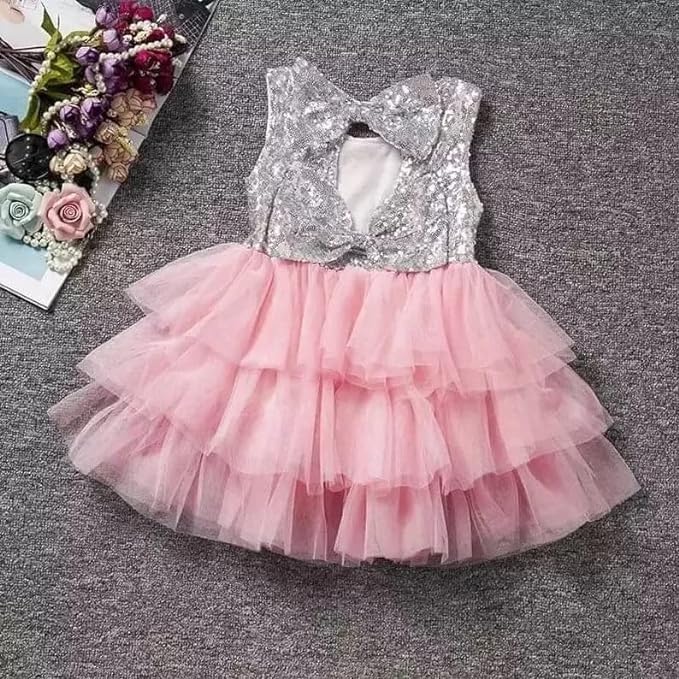 Girl's Sequined Dress with 3-Layered Tulle Skirt