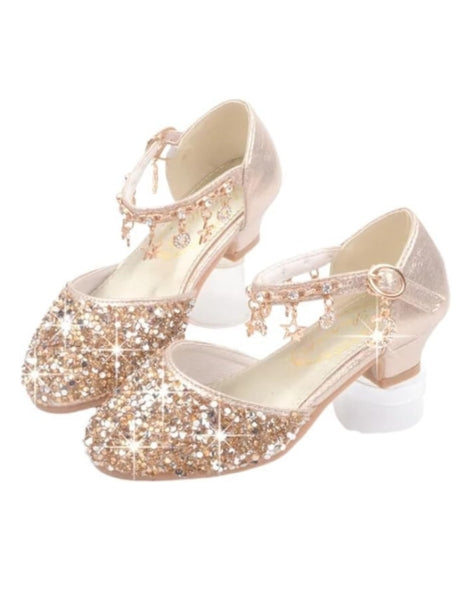 Girls Princess Low Heels Mary Jane Shoes Rhinestone Party Dance Shoes