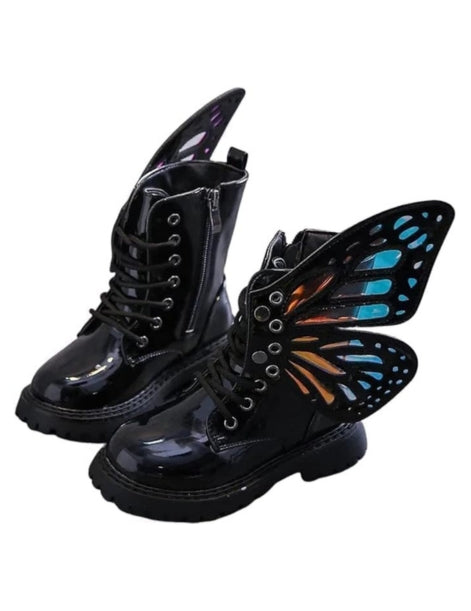 Leather Boots for Girls with Detachable Wings Winter Boots