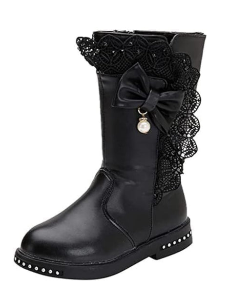 Girls Mid calf  Boots Lace and Bow Knot - S0040