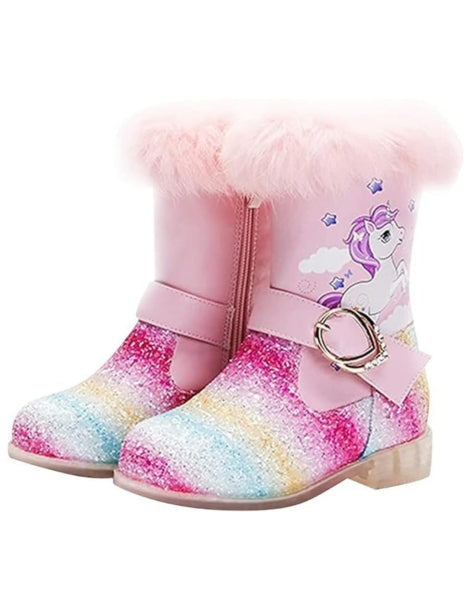 Winter unicorn ankle high boots for girls