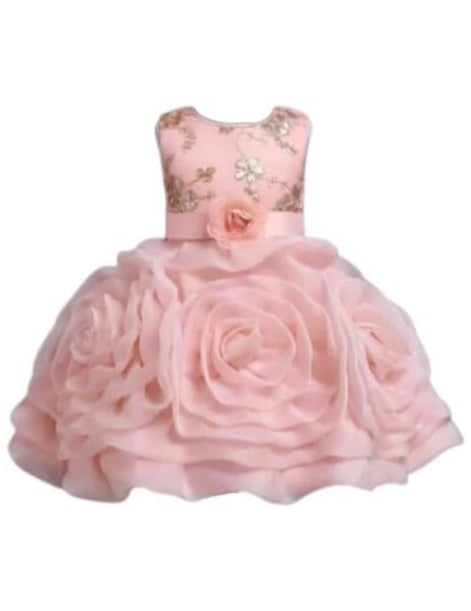 Special Occasion Dress with Rose-Shaped Skirt and Beaded Embroidery