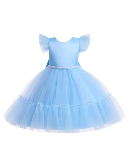 Satin and Tulle Dress for Girls with Deep-V Back - G0109