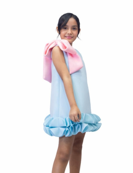 Neoprene Dress with Bow and Ruffles for Girls