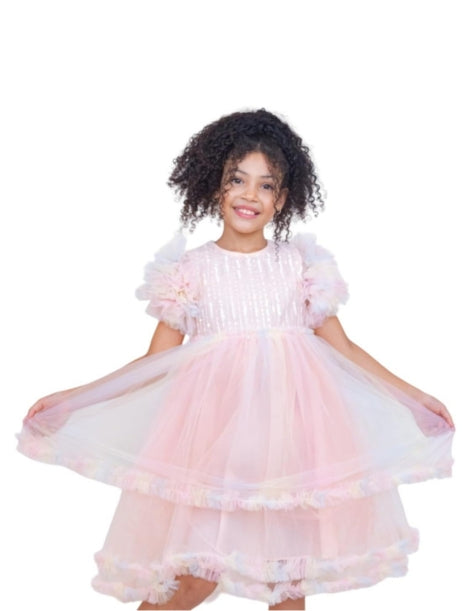 Girls' Pink Sequin and Tulle Dress