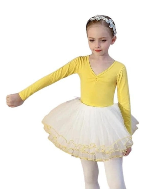 Girls Ballet Leotards Tulle Skirt Long Sleeves