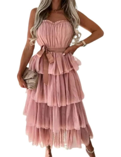 Women's Elegant Strapless Tiered Tulle Dress