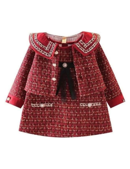 Girl's Plaid Dress with Long Sleeves Blazer Winter Dress - G0046