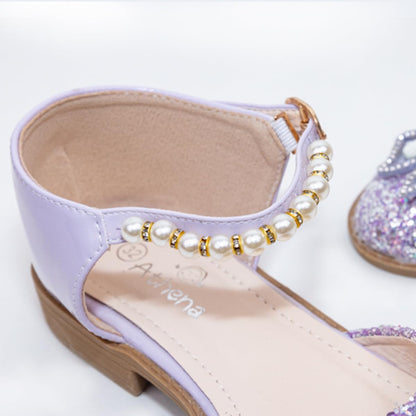 Girls' Shoes with Glitter, Pearls and Butterfly Applique - S0046