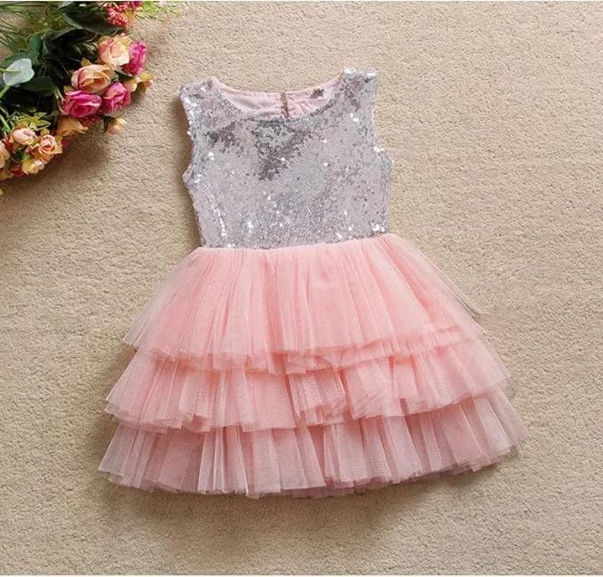 Girl's Sequined Dress with 3-Layered Tulle Skirt