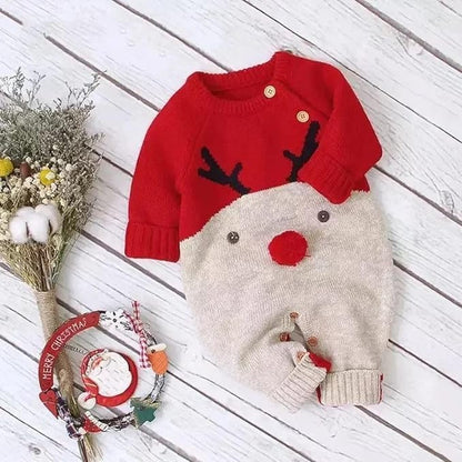 Baby's Reindeer Christmas Knit Romper