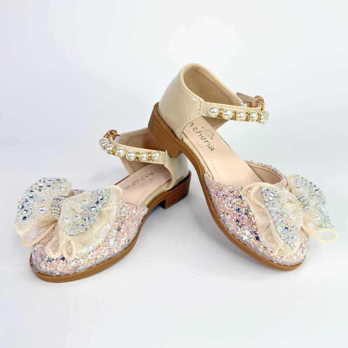 Girls Glitter Dress Shoes with Pearl Ankle Strap – Weddings, Birthdays