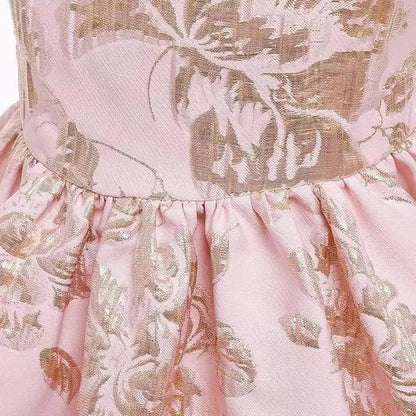 Pink Jacquard Dress with Rose Sleeves