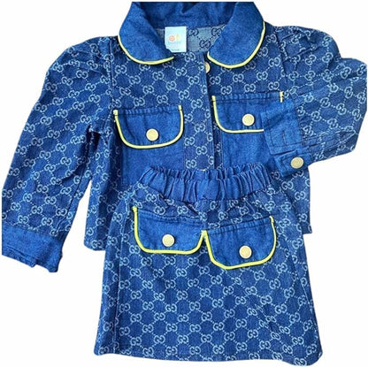 Little Girls Denim Jacket+ Skirt Suit Jeans Set Kids Clothes