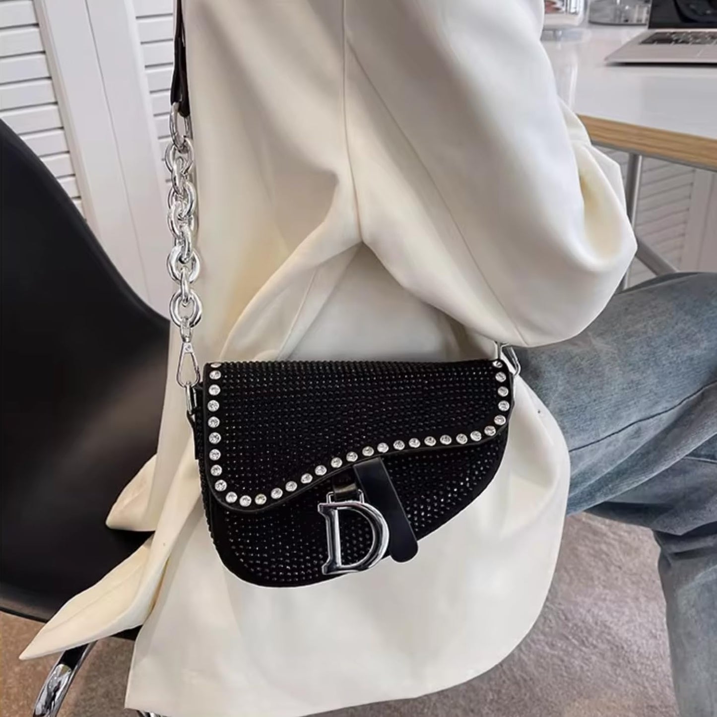 Girls' Rhinestone Shoulder Bag with Chain Strap