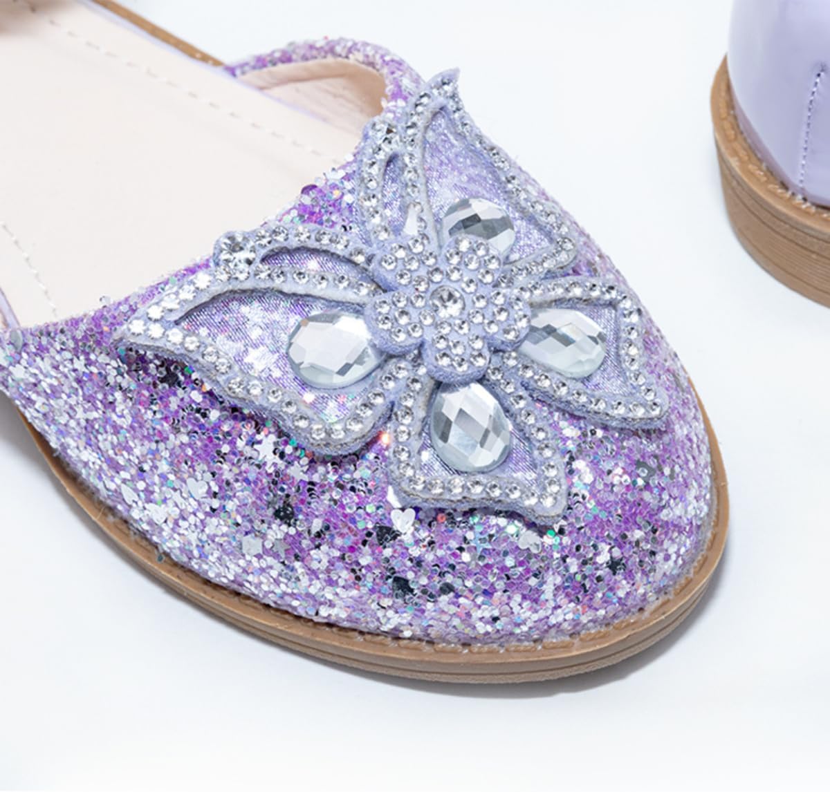 Girls' Shoes with Glitter, Pearls and Butterfly Applique - S0046