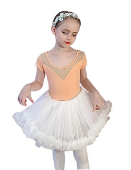 Girls Ballet Tutu Dress +Tulle Skirt Short Sleeves