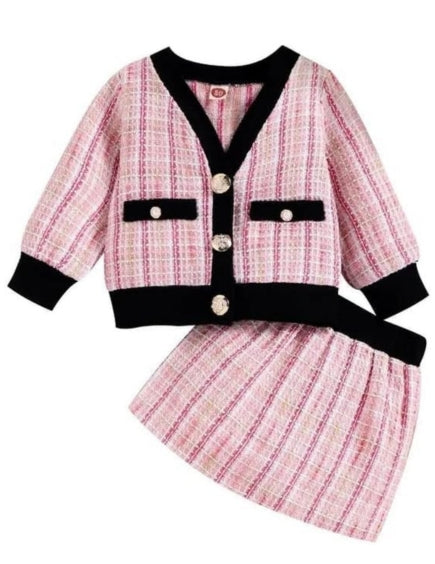 Girls' 2-piece set Long sleeve jacket and plaid mini skirt