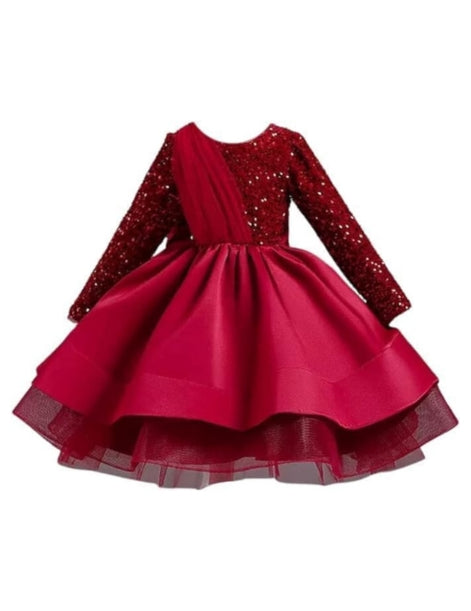 Girls Satin Dress with Long Sleeves and Sequins