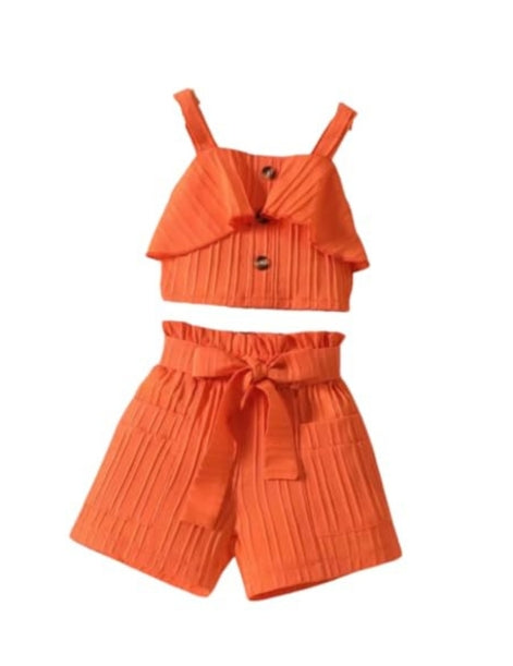 Girls Set Halter Top and Shorts With Belt