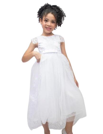 Lace White Dress Long Train for Girl