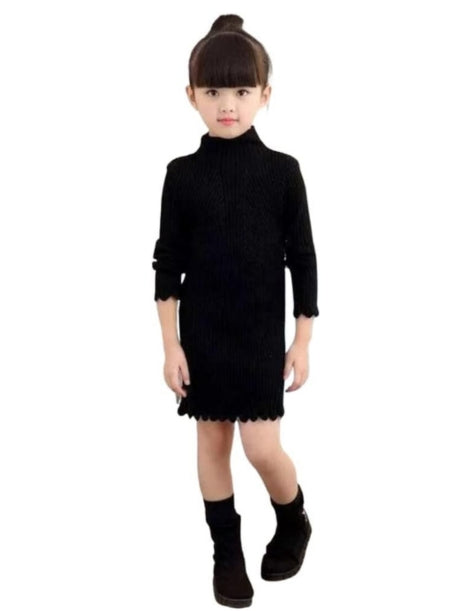 Girls' Knitted Sweater Dress with Long Sleeves