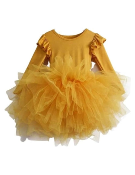 Girls Ballet Fluffy Tutu Dresses Long Sleeve Dance Leotards