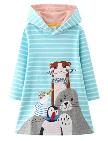 Girl's hooded sweatshirt with an animal or rainbow design